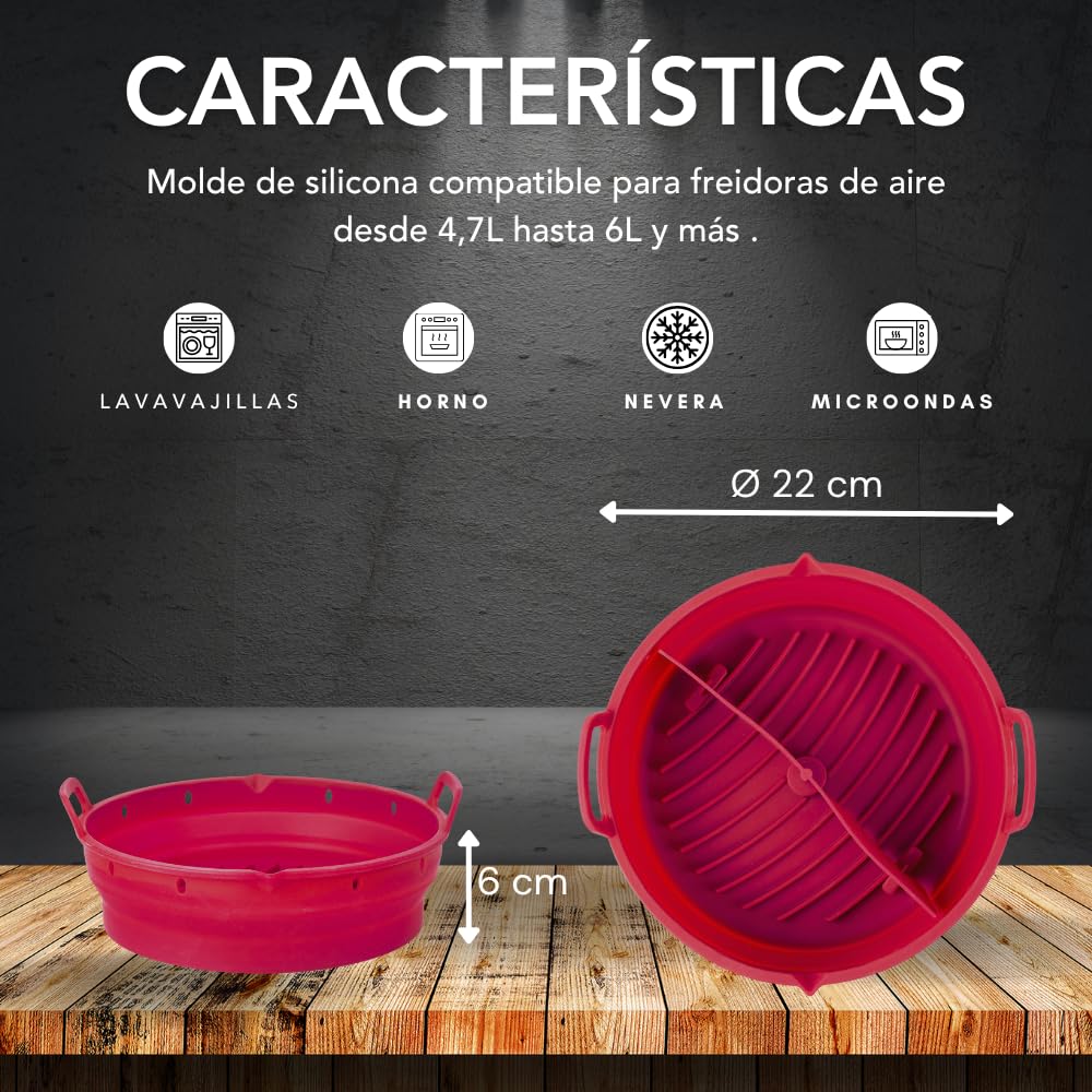 Stampo In Silicone Per Friggitrice Ad Aria 22 Cm Con Separatore E Ricettario QR, Vassoio Rotondo Per Cosori 5.5L, Cecotec, Antiaderente, Lavabile In Lavastoviglie