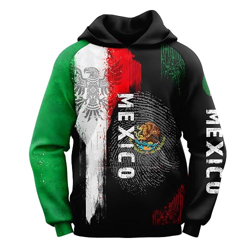 Men's Mexico Flag Hoodie Unisex Mexican DNA Black Long Sleeve