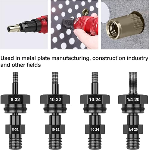Miniatura 3 de 4 piezas de pistola de remache eléctrica inalámbrica 8-32, 10-24, 10-32, 14-20 mandriles