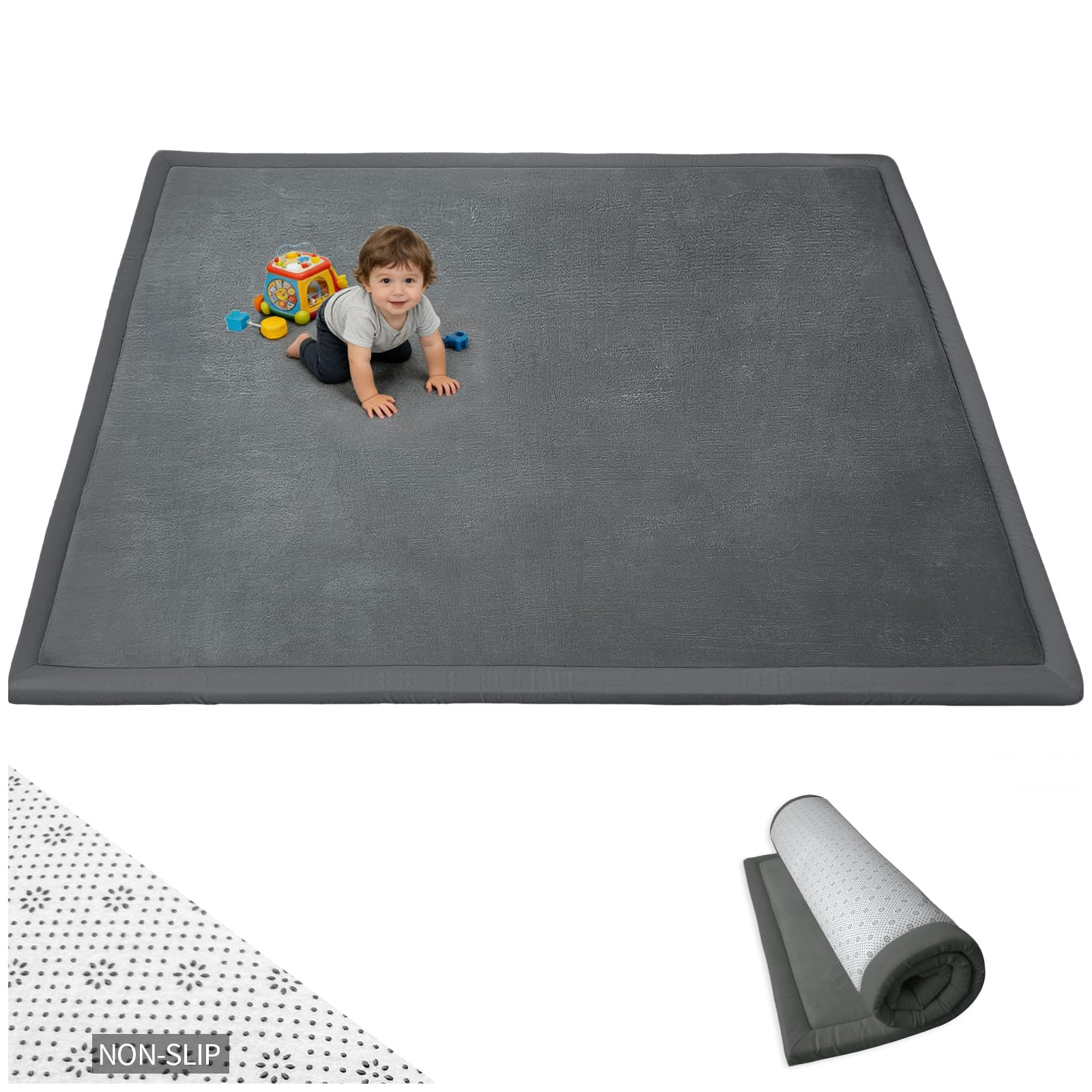 1.3" Thick Large Baby Play Mat 79"x59" - Non-Slip Memory Foam Crawling Mat for Tummy Time, Playpen, Nursery, Living Room, Dark Gray 79" x 59" x 1.3" Gray