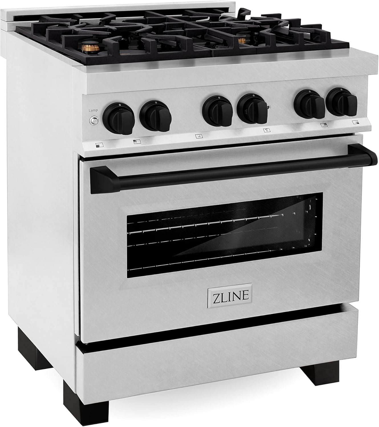ZLINE Autograph Edition 30 in. 4.0 cu. ft. Legacy Dual Fuel Range with 4 Burner Gas Cooktop and Electric Convection Oven in Satin Stainless Steel and Matte Black Accents (RASZ-SN-30-MB)