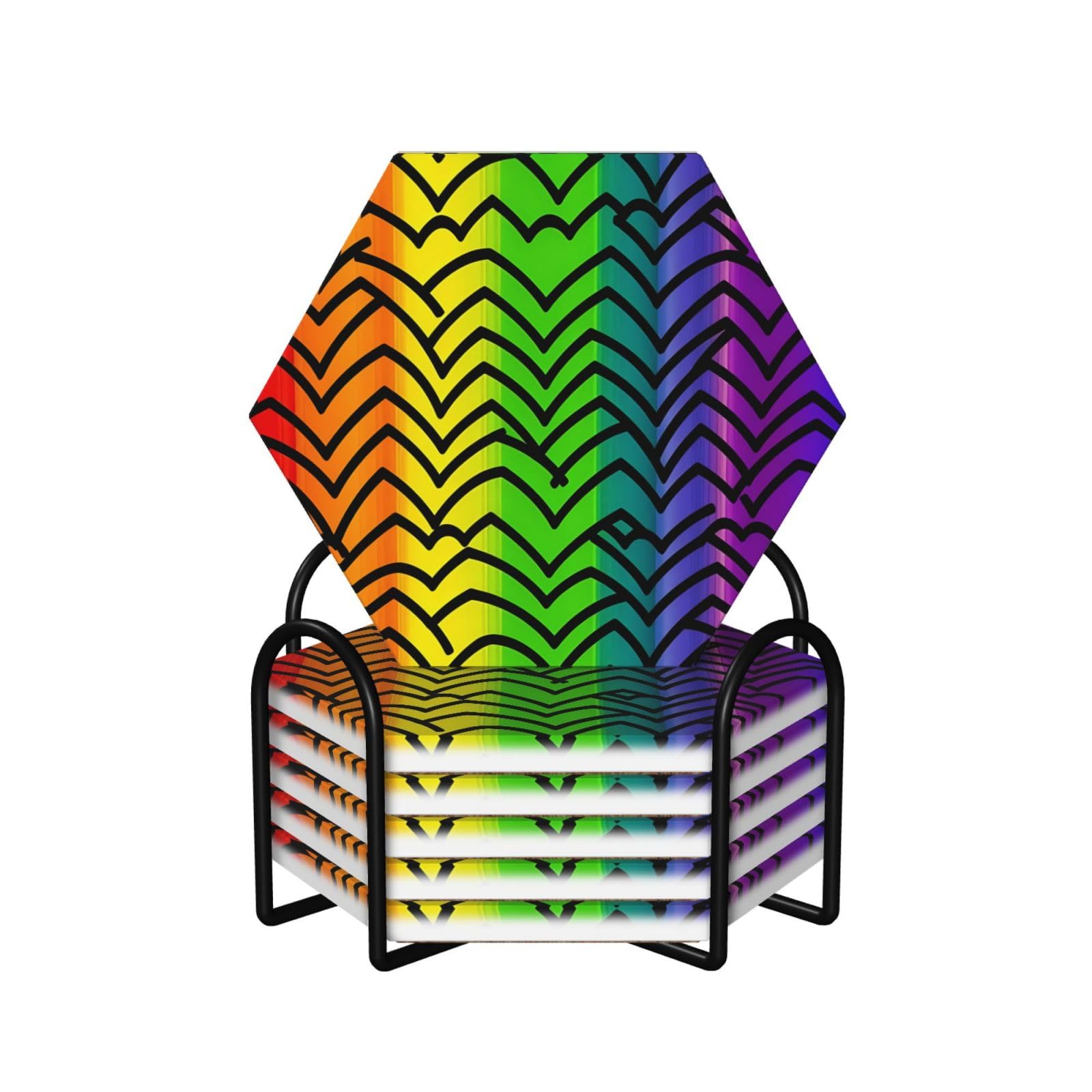 Dessous de verre en céramique arc-en-ciel lot de 6 avec support