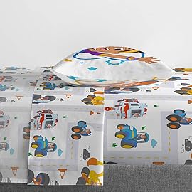 Jay Franco Blippi & Meekah Trucks Toddler Comforter Set - 4 Piece Blue Bedding Sheet Set & Pillow Cover - Super Soft Microfiber Bed Set