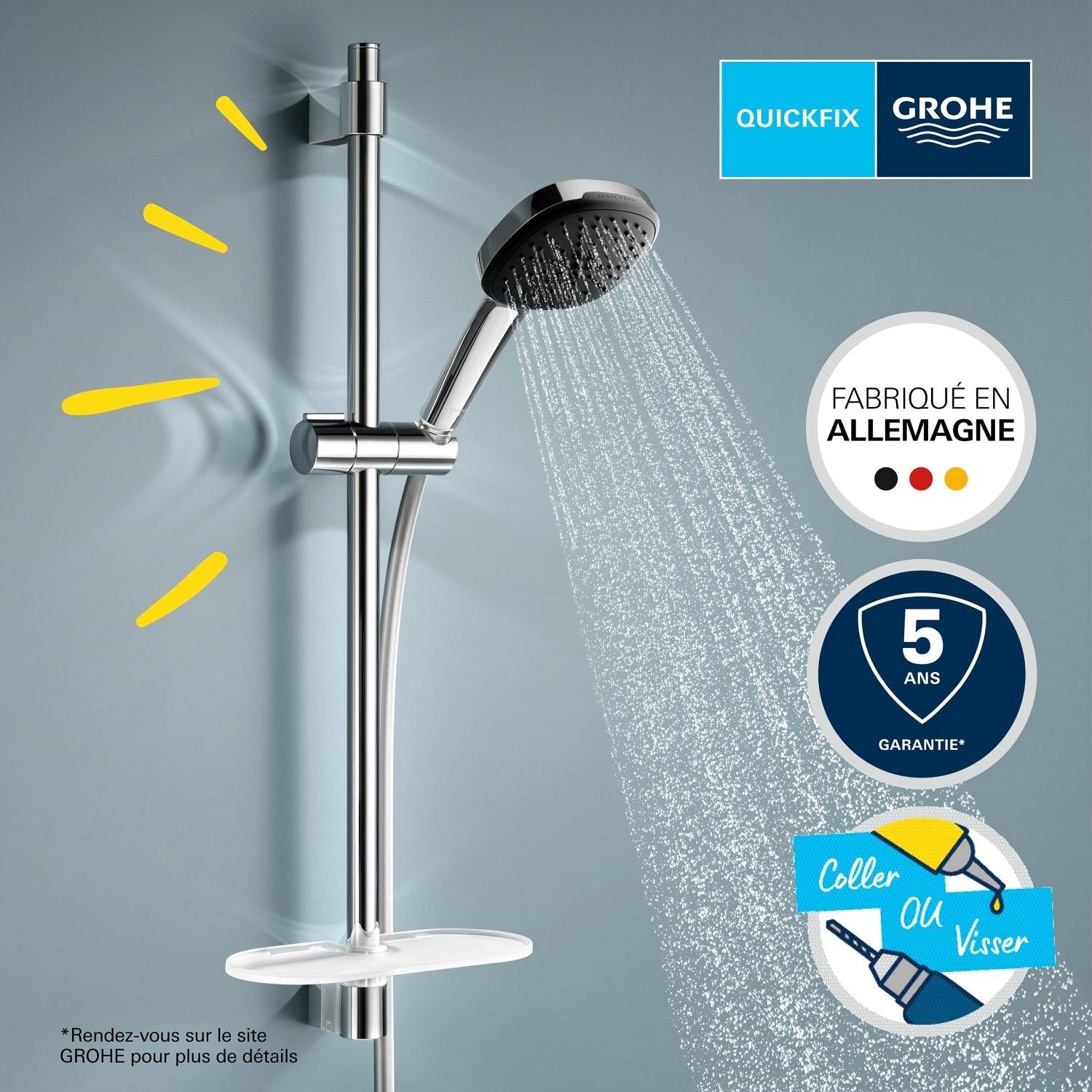 GROHE 26929001 Vitalio Comfort 110 II rail zestaw 600 dish drążek prysznicowy 2 rodzaje strumienia, chrom, zestaw drążków 60 cm
