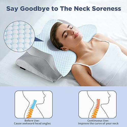 Miniatura 4 de Olumoon Almohadas de espuma viscoelástica, almohada de apoyo para el cuello para aliviar el dolor, almohada cervical ergonómica para dormir,