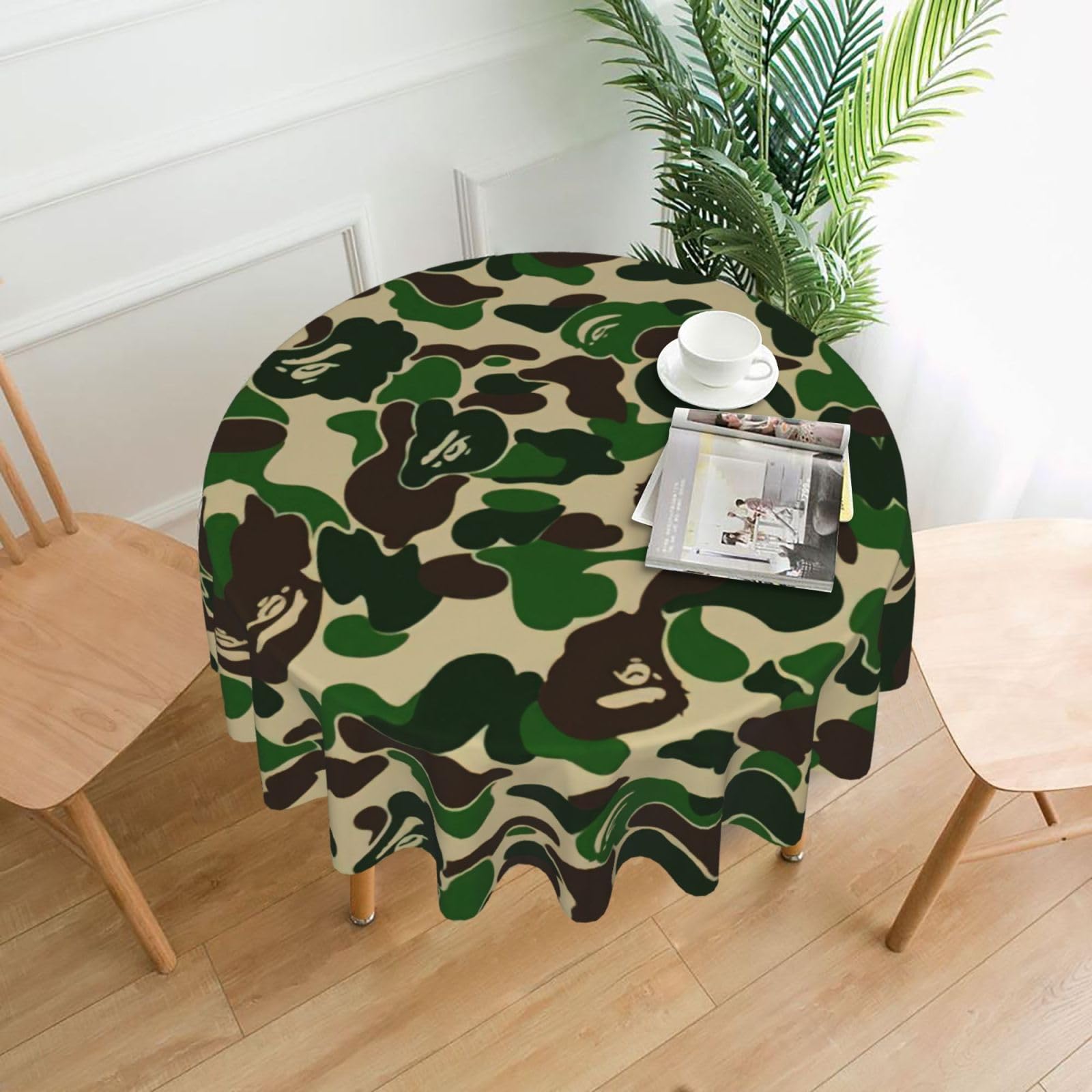 VCzsdff Aniaml Camouflage Green Print Stain Resistant Round Tablecloth 60in Family Friendly Polyester Cloth for Kids Meals