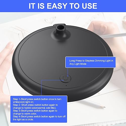 Miniatura 4 de Lámpara LED de escritorio para oficina en casa, 3 colores de luz, lámpara de mesa, luz de lectura regulable para mesita de noche, lámpara de