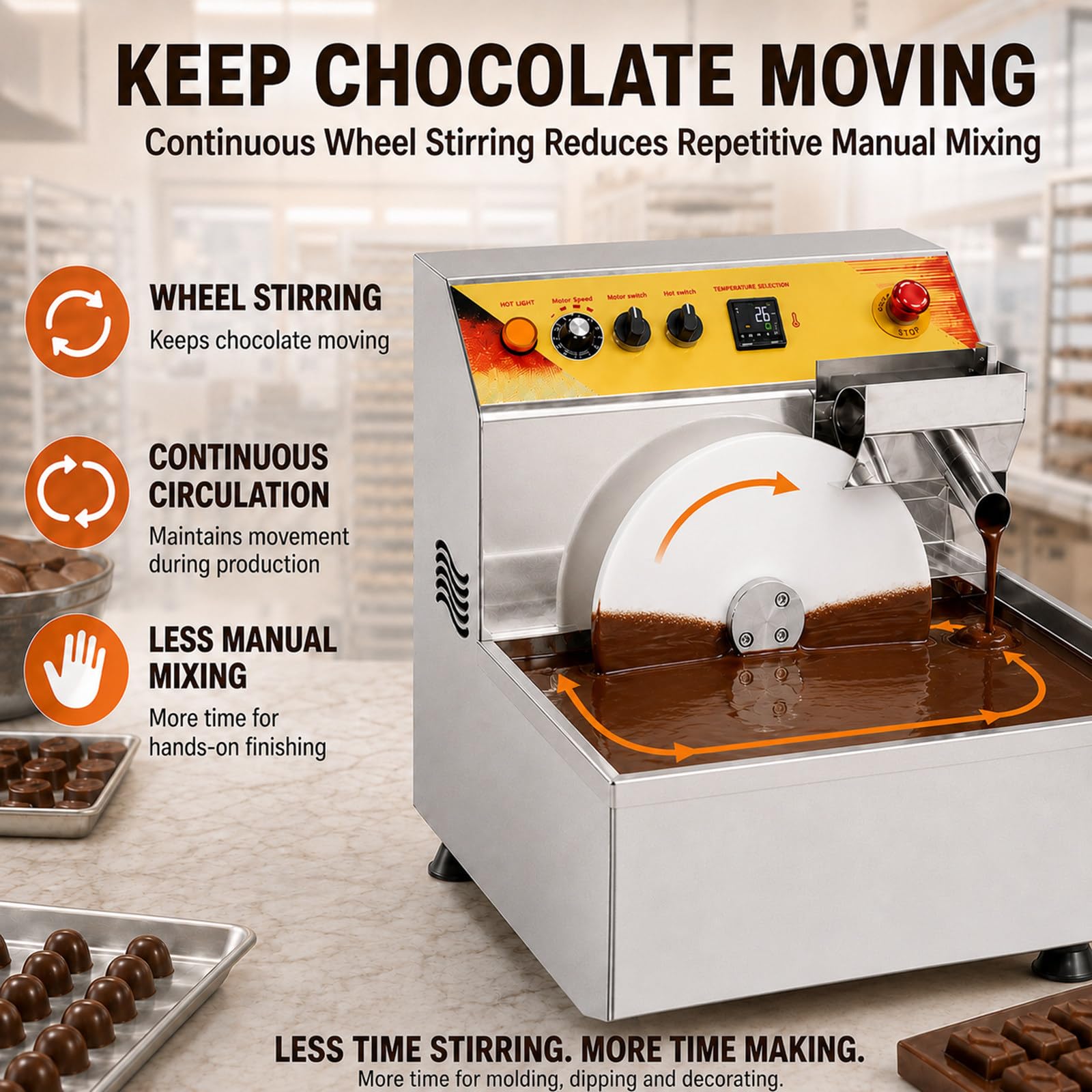 Fundidora de Chocolate Profesional 1200W 12,4 L 8 kg hasta 60°C