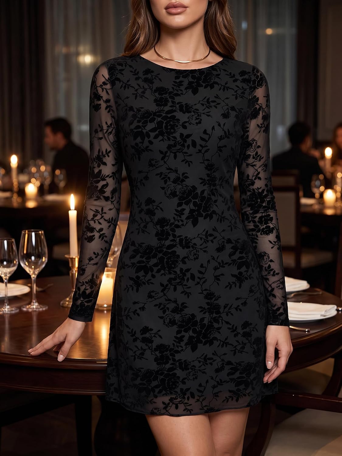 CUPSHE Womens Long Sleeve Floral Mini Dress Bodycon Wedding Guest Dresses image 4