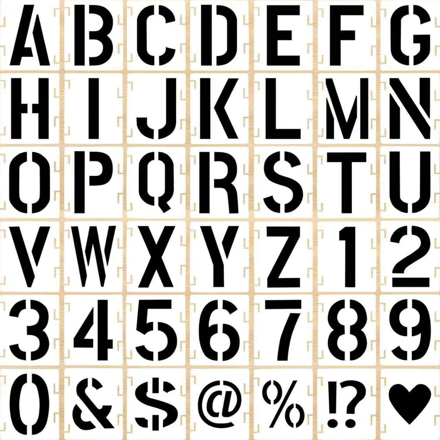 12 Inch 42 Pcs Reusable Letter Number Symbol Stencils, Plastic Painting Templates for Wood Wall Fabric Rock Chalkboard Signage School Door Porch DIY Art Craft Decoration Projects