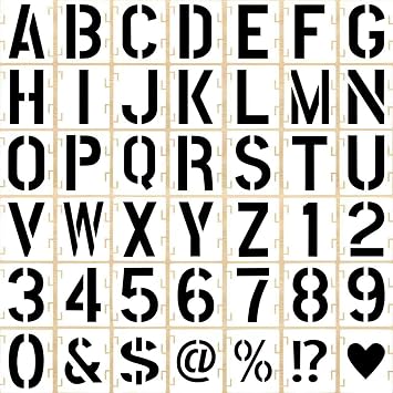 8 Inch 42 Pcs Reusable Letter Number Symbol Stencils, Plastic Painting Templates for Wood Wall Fabric Rock Chalkboard Signage School Door Porch DIY Art Craft Decoration Projects