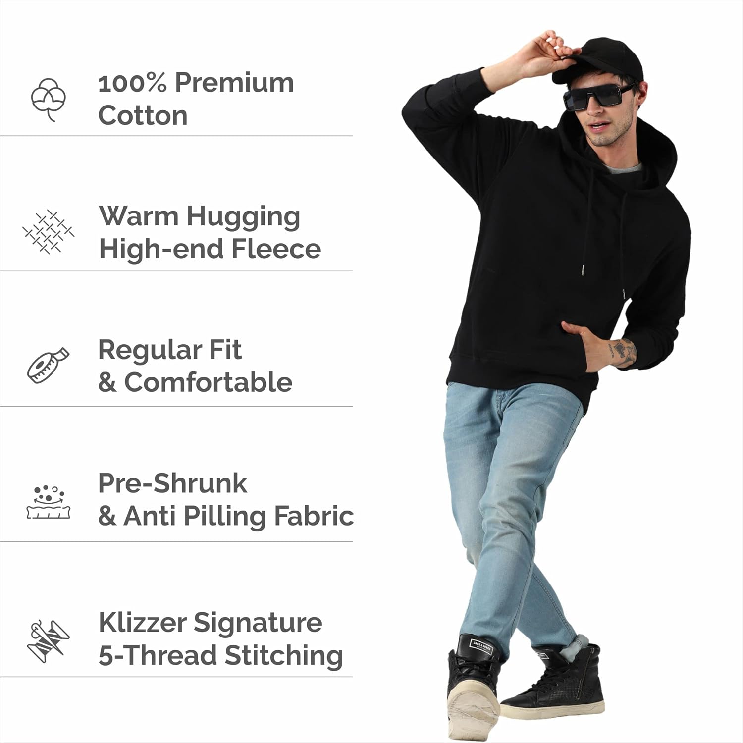100% Cotton Hoodie For Men, Warm Fleece Pullover Hoodies Regular Fit Heavyweight Hooded Sweatshirts - Image 4