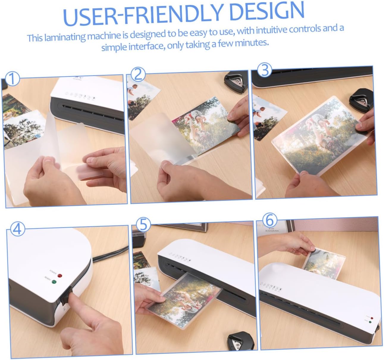 Fast Warm-up Laminating Machine with Corner Rounder Compact Desktop Thermal Laminator for Home Office Photo and Document Lamination Use and Portable Design