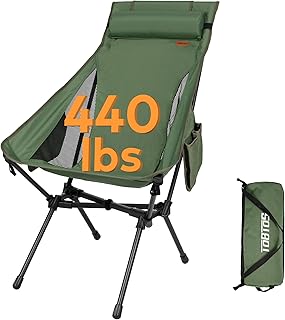 TOBTOS TOBTOS Portable High Back Camping Chair, Support 440 lbs, Ultralight Folding Chair with Head Support, Compact Backpacking Chair for Outdoor Camp Backpacking Fishing (Green)