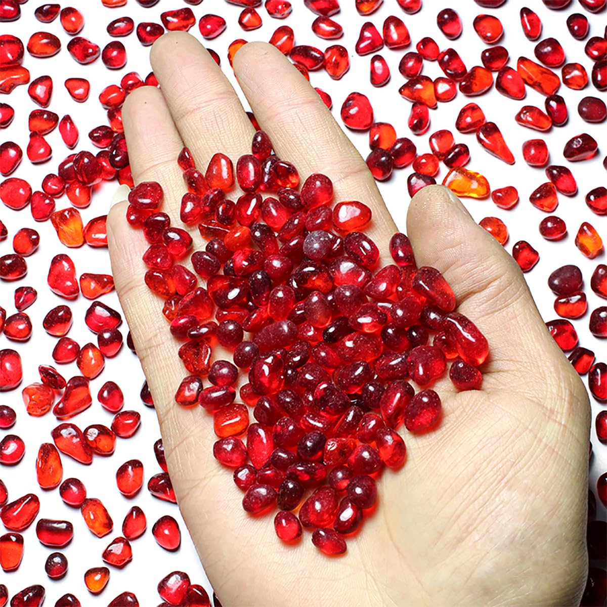 1 LB (460g) Tumbled Irregular Sea Glass Gemstone Chips, Red