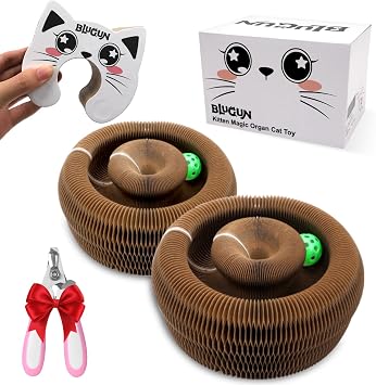 2Pack Kitty kurlz Cat Accordion Physical Exercise for Indoor Cats Toy Magic Organ Thickened Kitty Head Organ with 1Pack Cat Nail Clipper