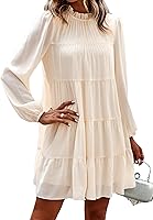 KIRUNDO Women's Long Sleeve Babydoll Dress 2026: Ruffle Mock Neck Tiered Flowy Swing Mini Shift Dress for Spring Summer