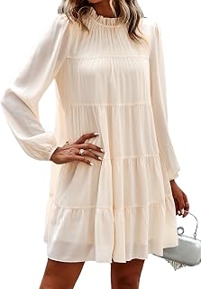 KIRUNDO Women's Long Sleeve Babydoll Dress 2026: Ruffle Mock Neck Tiered Flowy Swing Mini Shift Dress for Spring Summer