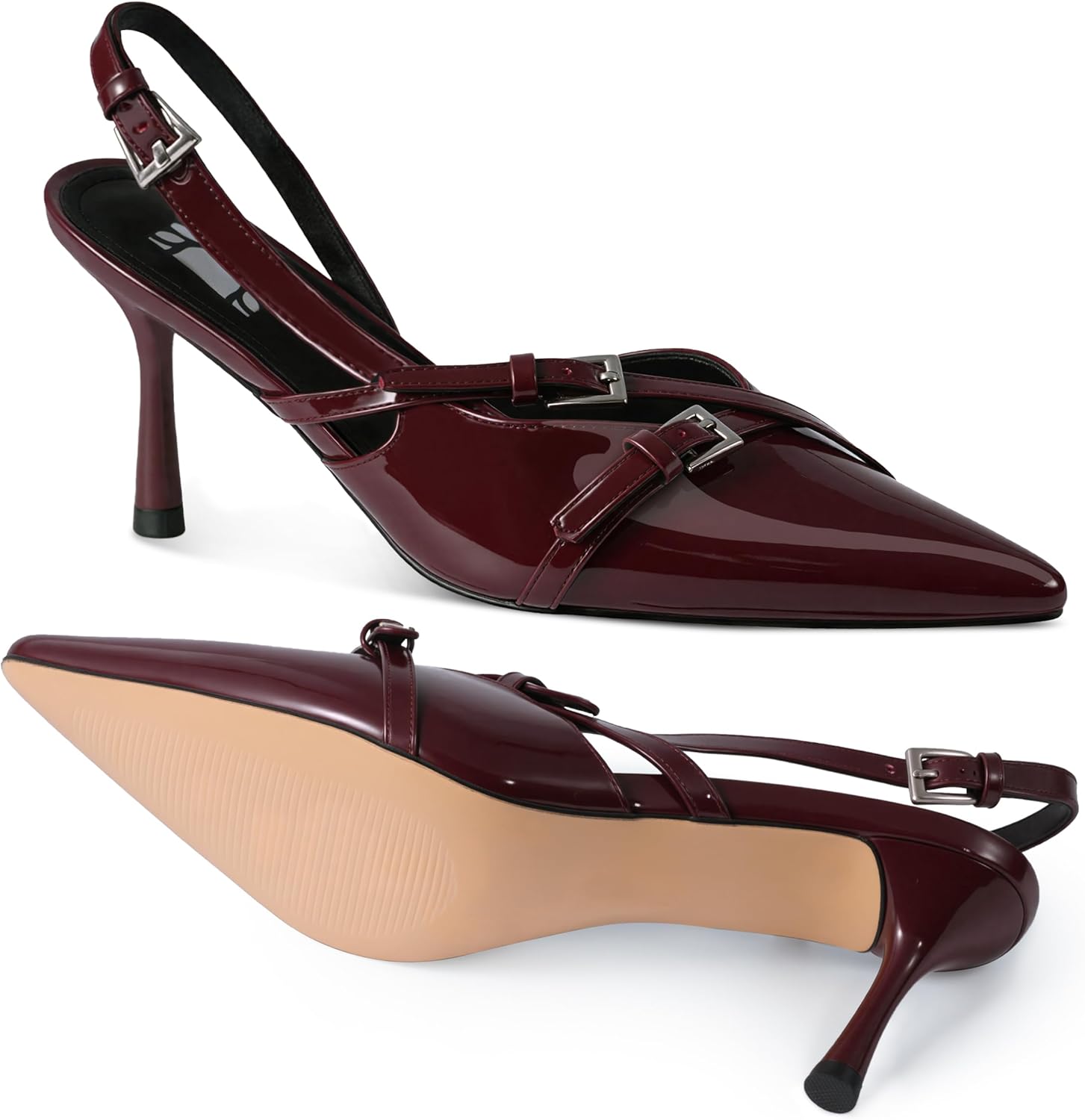 KaroNairy Kitten Heels for Women Pointed Toe Slingback Heels Closed Toe Low Heel Wedding Dress Pumps with Buckles - Image 6