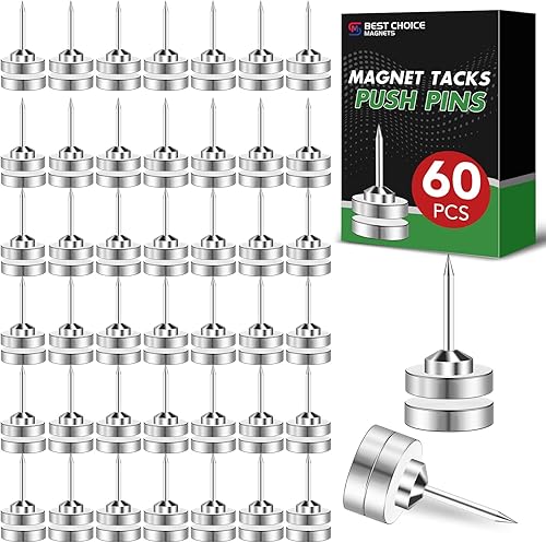 Paquete de 60 pasadores magnéticos, clips magnéticos para pulgar, tachuelas imanes, pasadores para tablero de corcho, pared, tablón de anuncios,