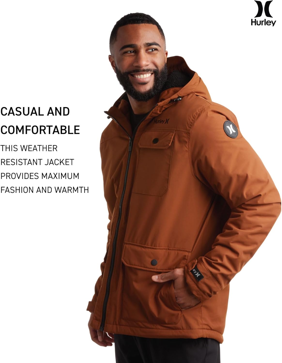 Hurley Mens Winter Jacket - Warm Zip Up Hooded Parka Sherpa Lined Jackets For Men with Multiple Pockets (Sizes S-XL) - Image 2