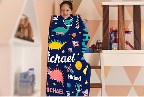 Miniatura 2 de Manta personalizada para amantes de los dinosaurios con nombre personalizado de dinosaurio bebé, manta de franela suave, regalo significativo para