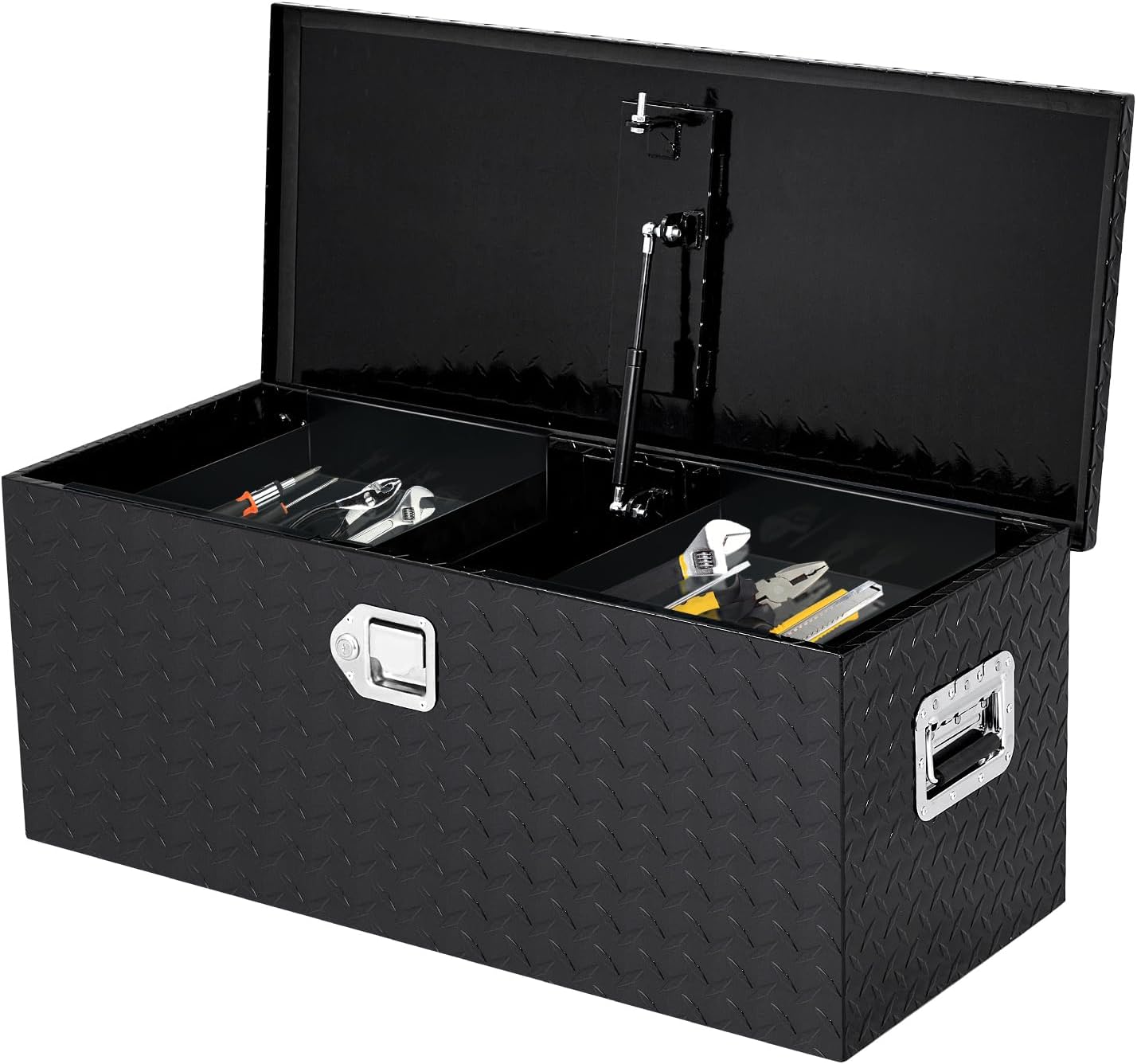 36 Inch Heavy Duty Aluminum Diamond Plate Tool Box Pick Up Truck Bed RV Trailer Toolbox Waterproof Square Storage Organizer with Side Handle, Lock and Keys -36"x 15"x 14", Black