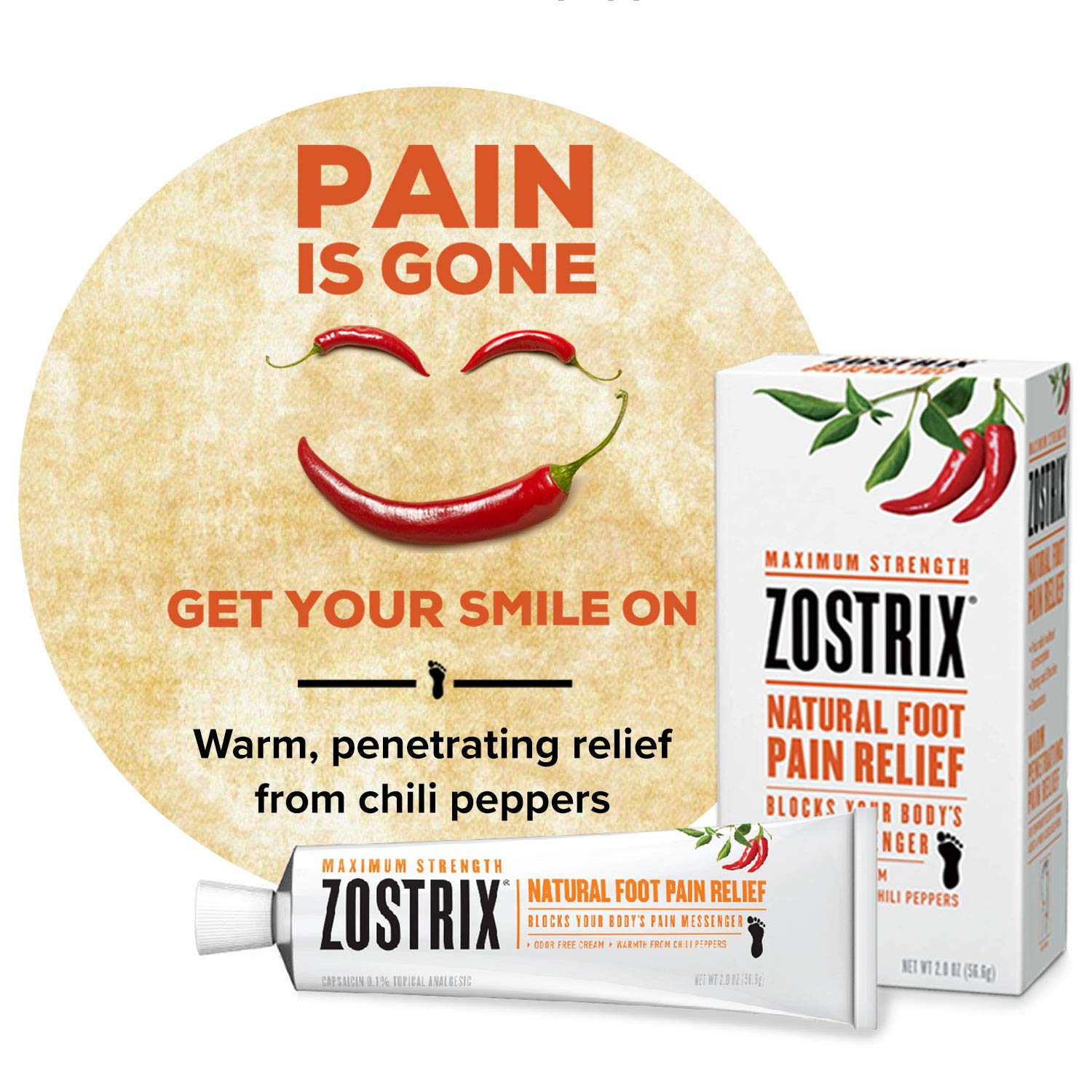Buy Zostrix Natural Foot Pain Relief Cream 2oz Tube Maximum