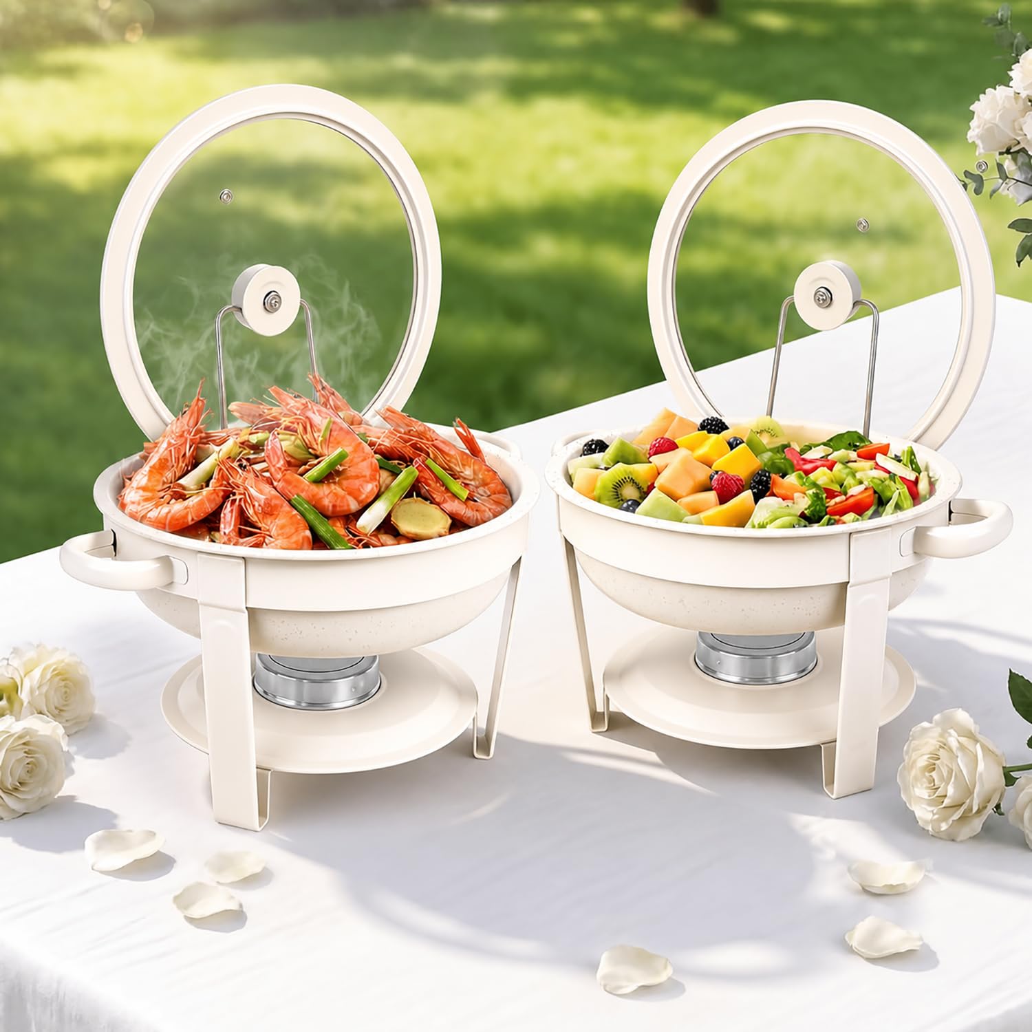 Chafing Dish 5L Scaldavivande Buffet con Coperchio in Vetro Set 2 | Rechaud con Supporto per Combustibile, Rivestimento Antiaderente Maifanite, Ideale per Matrimonio, Catering, Feste