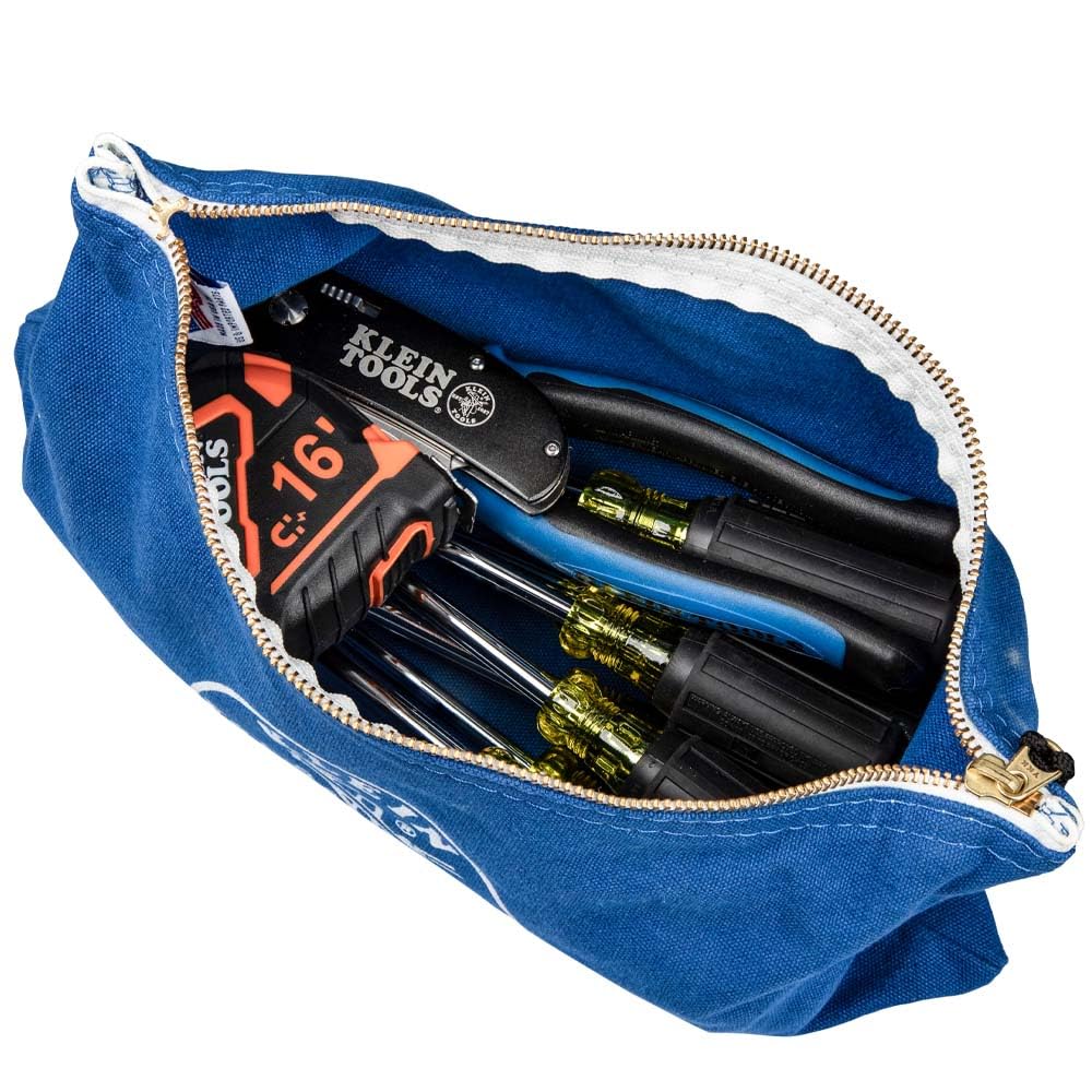 Klein Tools 5140 | Juego 4 bolsas lona No. 10 con cremallera | Colores surtidos | Cremalleras latón robustas | 31,8 × 17,8 × 1,8 cm | Para herramientas y accesorios