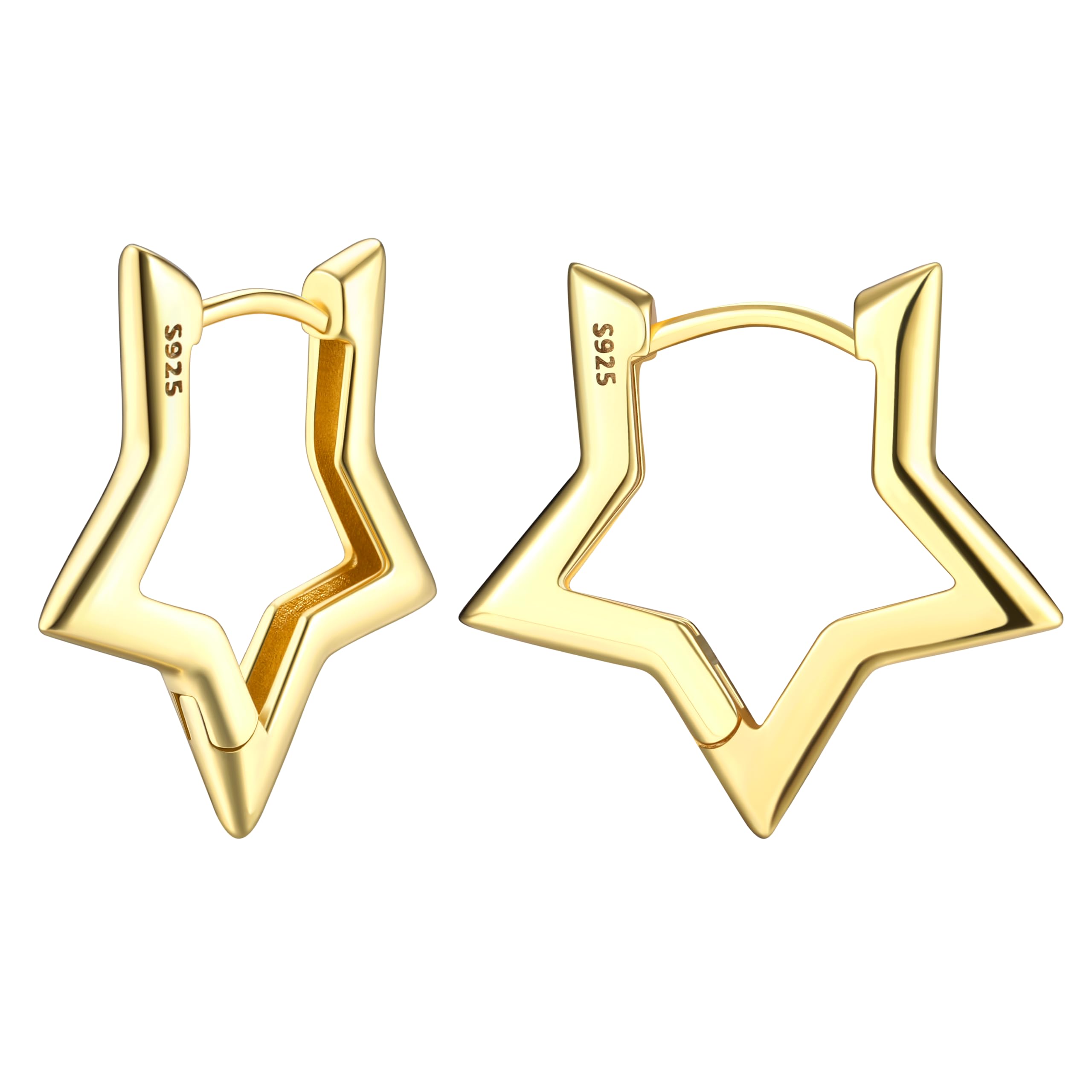 JeweBella Pequeño Pendientes de Aro de Plata de Ley 925 para Mujer Niña Chapado en Oro de 18K Hipoalergenicos Pendientes Estrella Rectangulares Geométricos Minimalistas Pendientes Mujer Oro/Plata