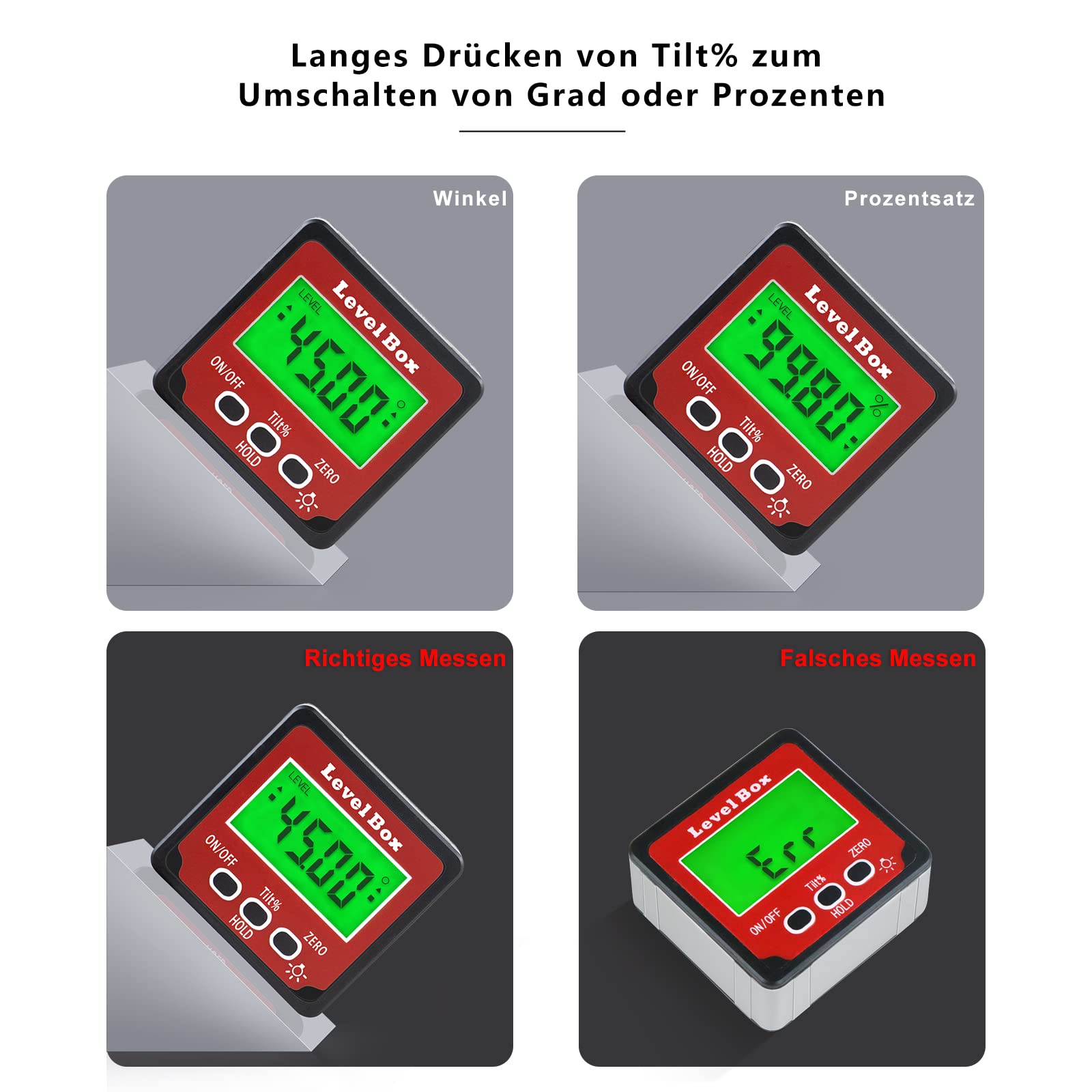 Digital LCD Winkelmesser mit Magnetfuß, IP54 Wasserdicht Neigungsmesser Bevel Box, Level Box Winkelmessgerät Inklinometer (Batterie enthalten)