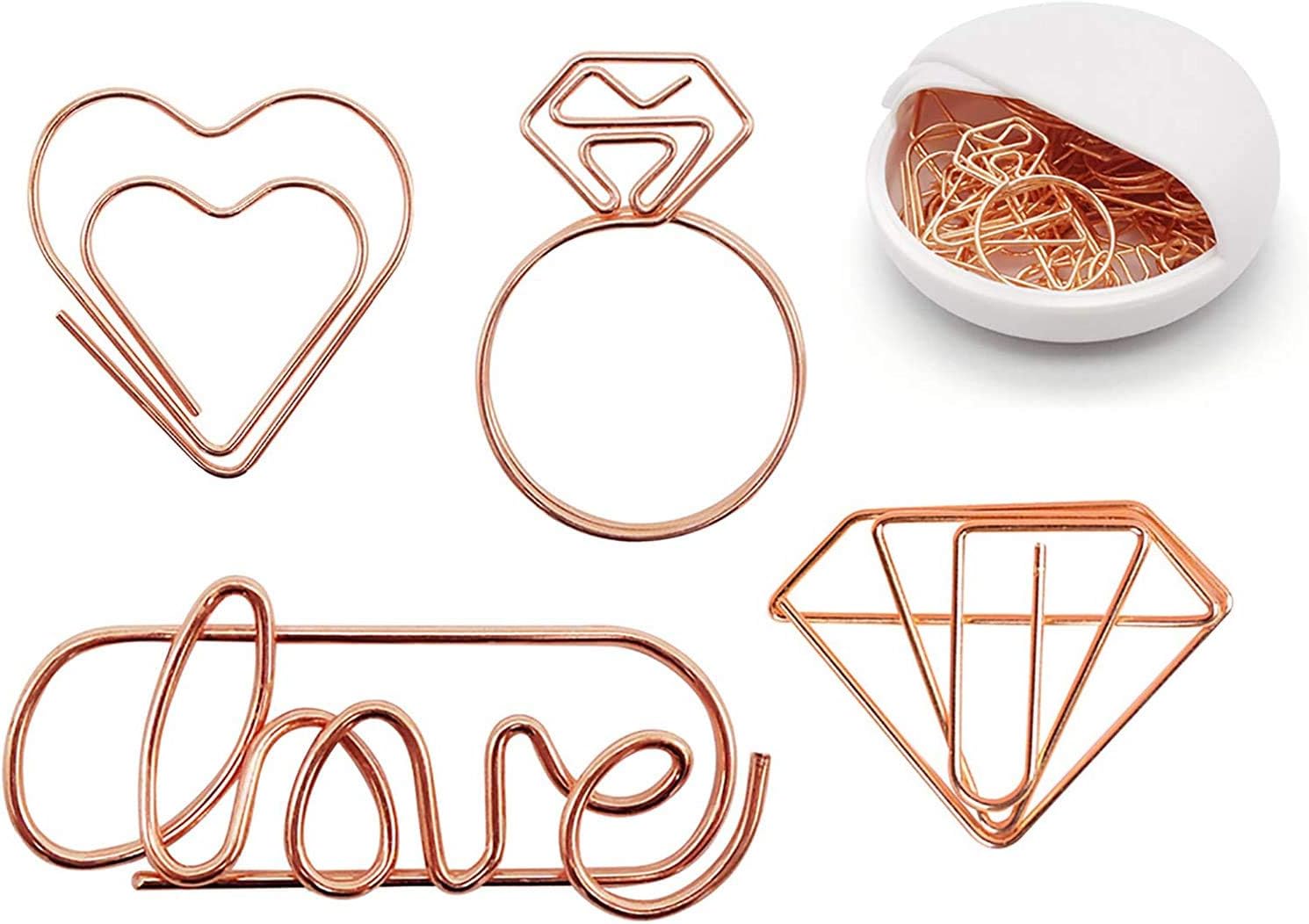 20Pcs:5 love + 5 heart + 5 Diamond + 5 Diamond Ring, Cute Paper Clips - Funny Bookmark Marking Clip for Office School Wedding Party Invitation Valentine Decoration - Assorted Small Planner PaperClips