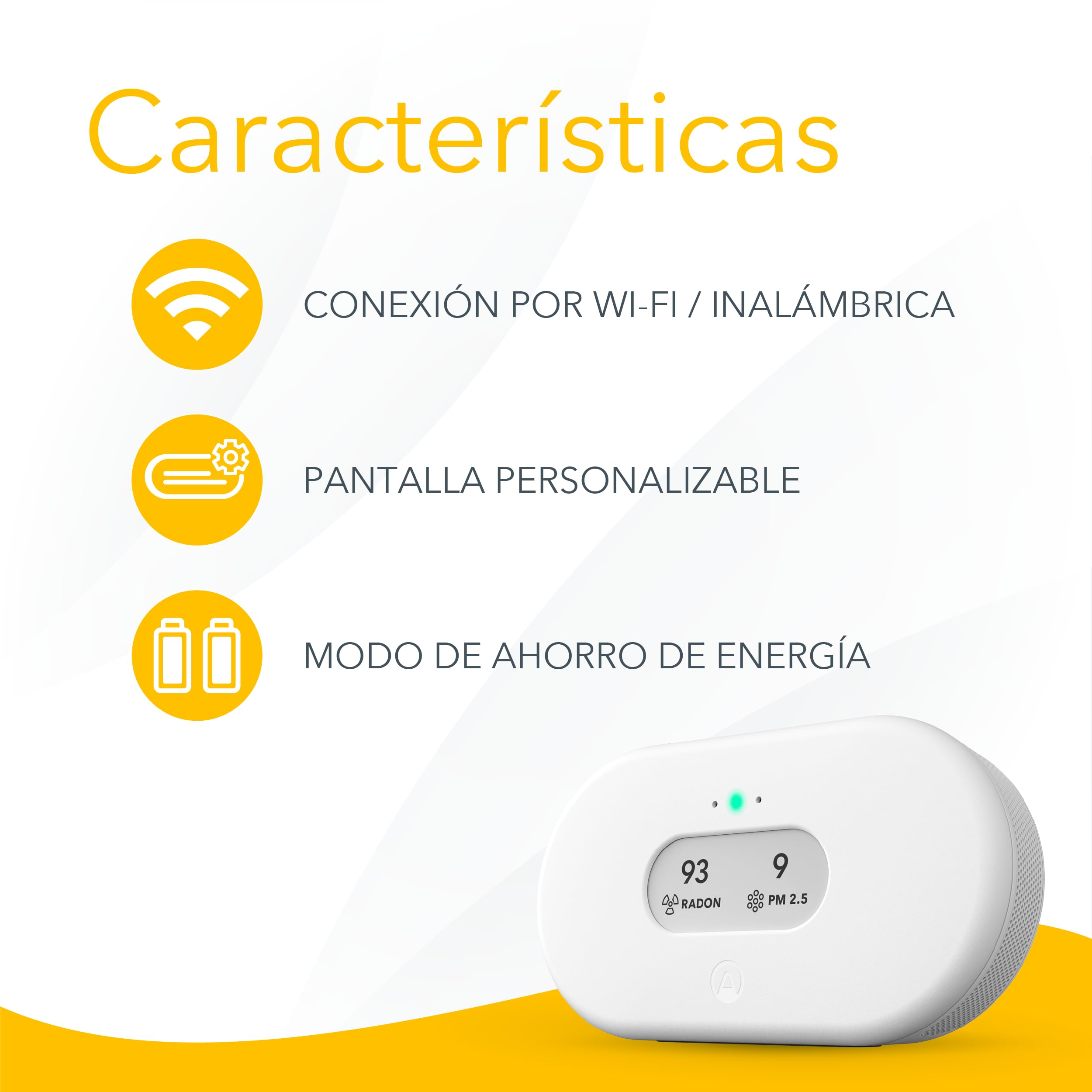 Airthings 2960 View Plus: monitor de radón y de la calidad del aire con detector de PM 2,5, CO2, COV, humedad y temperatura, aplicación para móviles, Wi-Fi, notificaciones