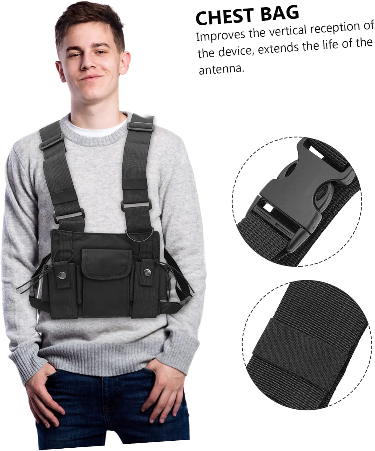 OSALADI Multi-pocket Chest Bag for Men and Women Radio Holder Design for Travel Hiking and Outdoor Activities