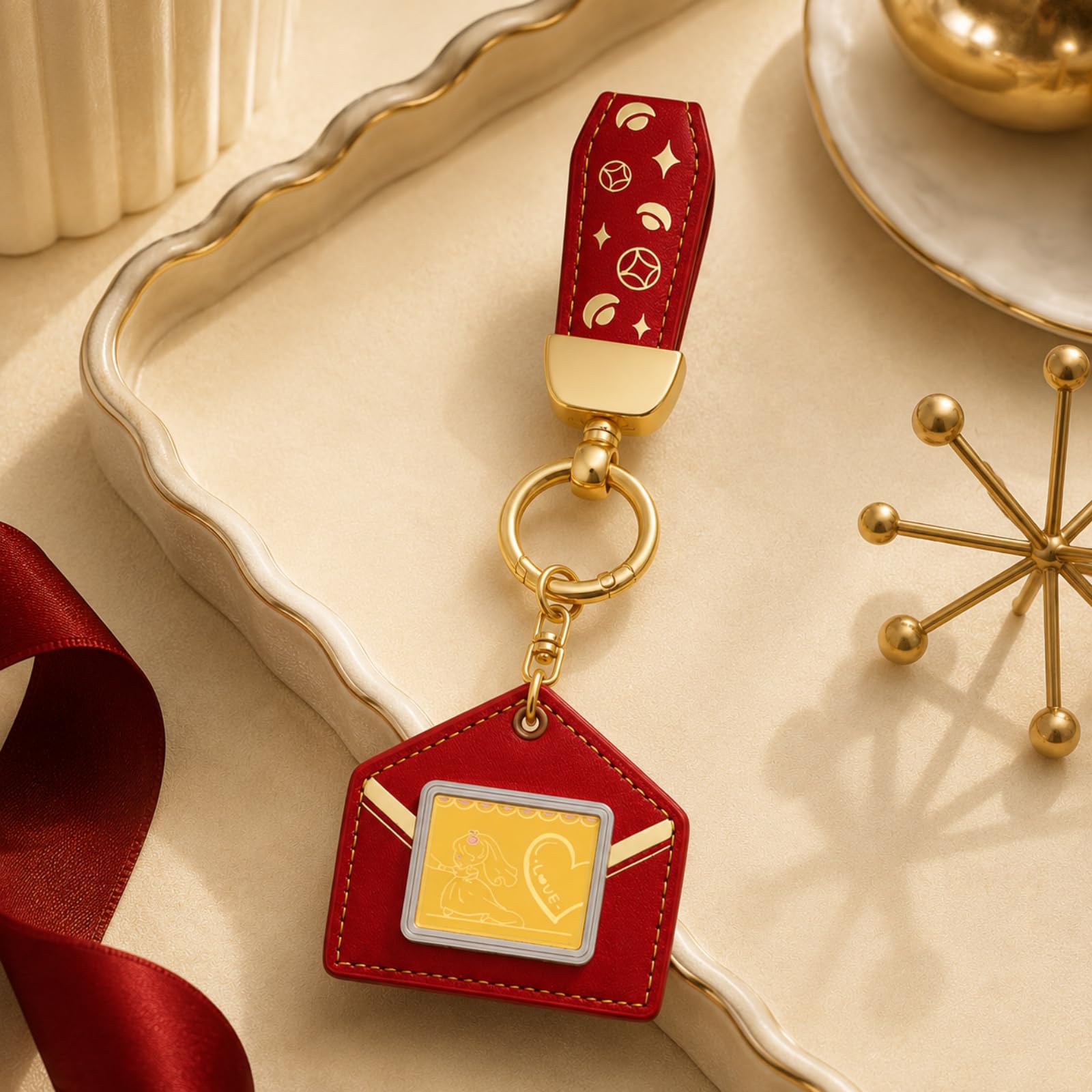 ZHOU LIU FU 24K Gold Anhänger Schlüsselanhänger Herz Charm Schmuck