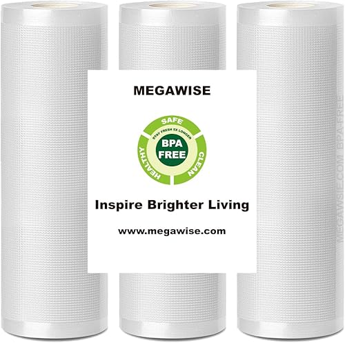 MegaWise 3 rollos de bolsas para máquinas selladoras al vacío, 8 pulgadas de ancho y 21.6 pies de largo para selladores al vacío Megawise y otras