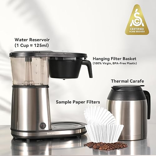 Miniatura 7 de Bonavita Cafetera de goteo de 8 tazas, vertido con un solo toque, preparación de pausa automática con jarra térmica de doble pared de acero