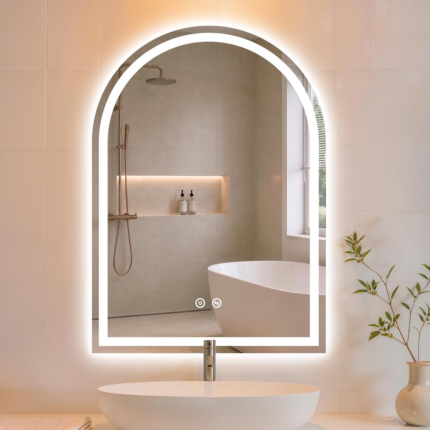 Arched LED Bathroom Mirror with Lights, 28x20 Vanity Mirror