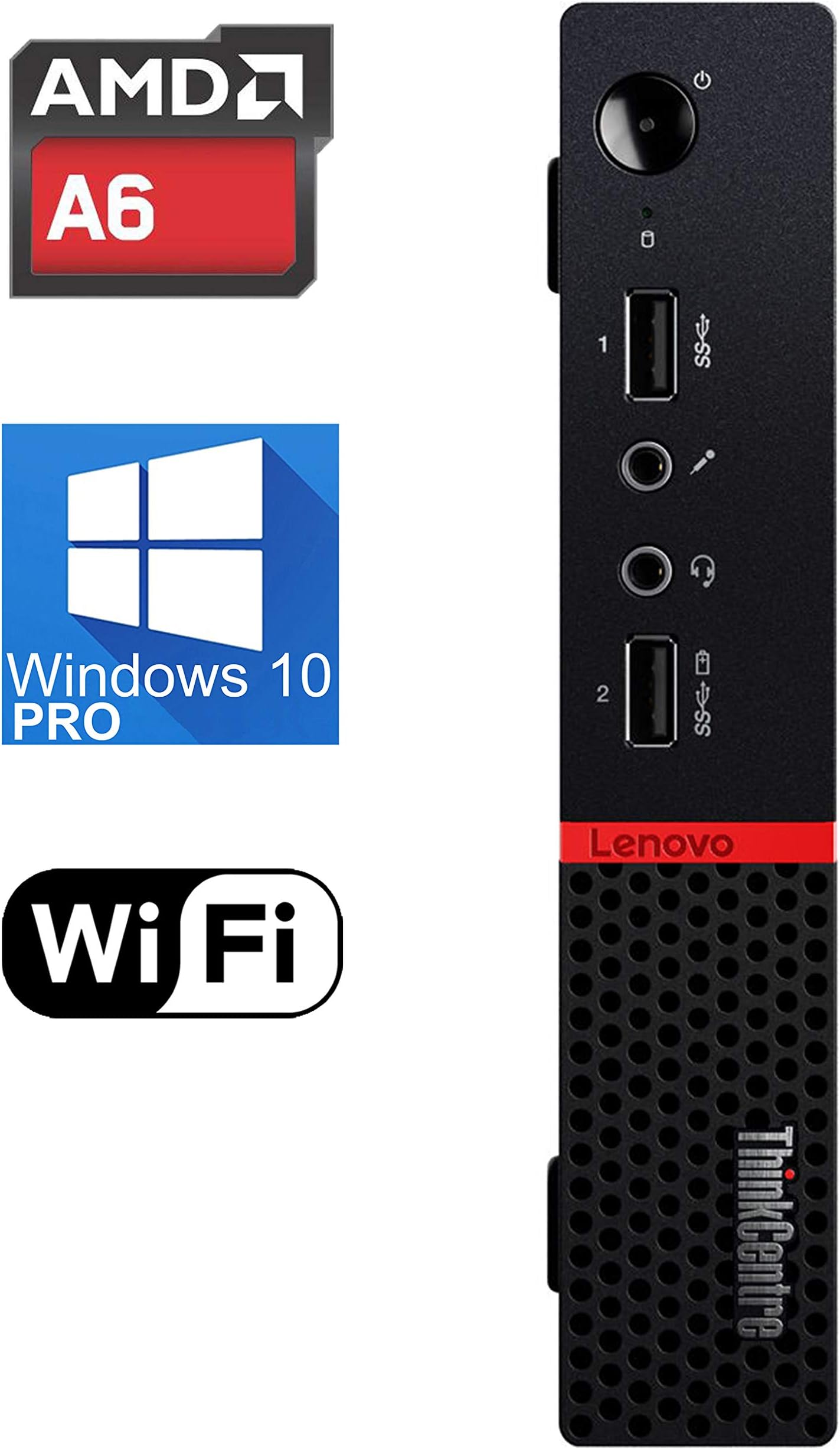 Lenovo ThinkCentre M715q Tiny Desktop Computer, AMD A6 Pro-8570E Upto 3.4GHz, 8GB RAM, 256GB NVMe, 4K Monitor Support DisplayPort, Wi-Fi, Bluetooth - Windows 10 Pro