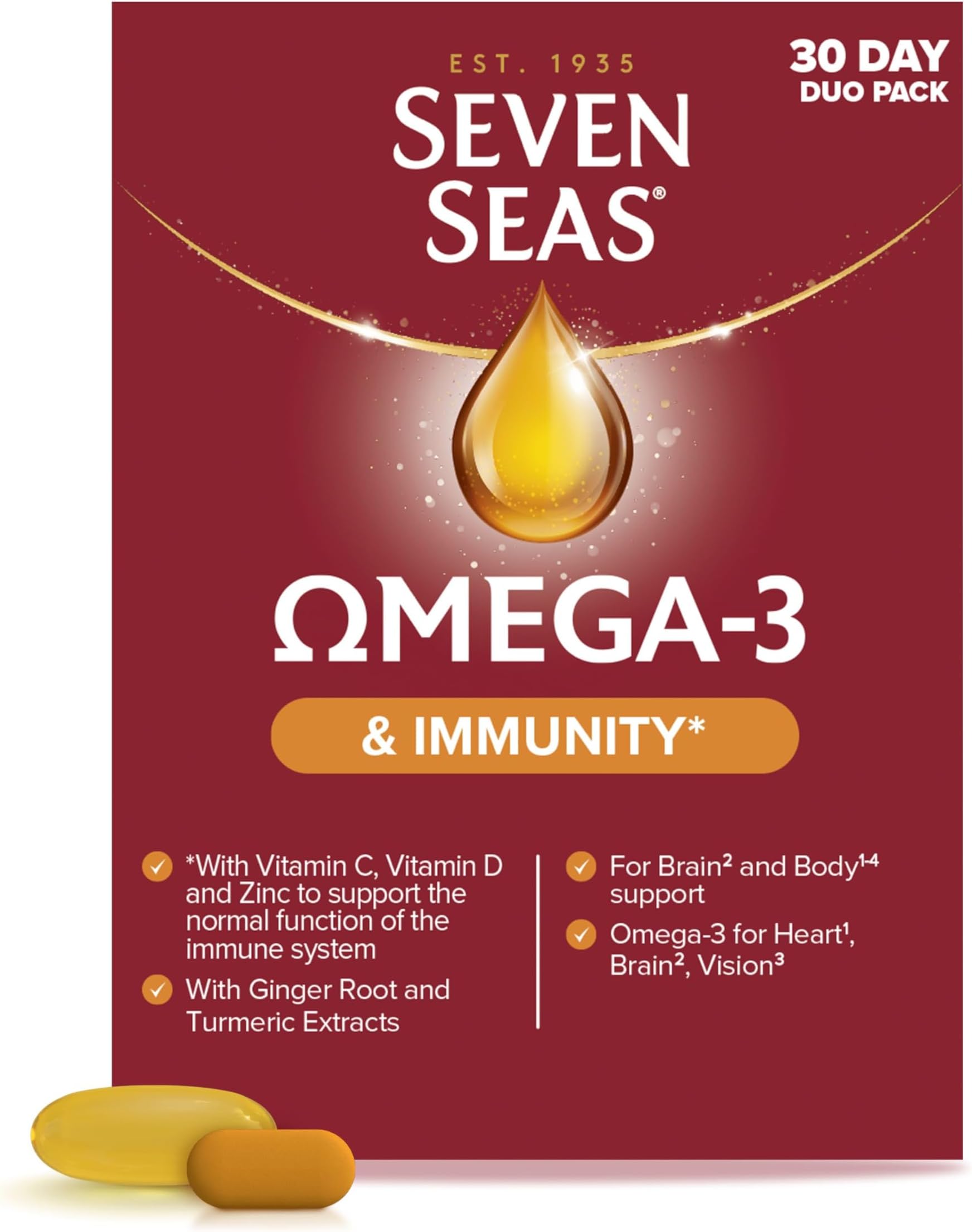 Omega-3 Fish Oil and Immunity, With Vitamin C, Vitamin D, Duo Pack: 30 Capsulesplus30 Tablets