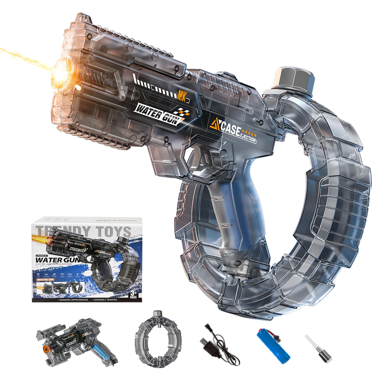 Pistola de Agua eléctrica para Adultos y Niños, Electric Water Gun con Luz Led, Potente Pistola de Agua de Largo Alcance, Juguete de Verano para Exteriores Piscina Playa y Fiestas (Gris)