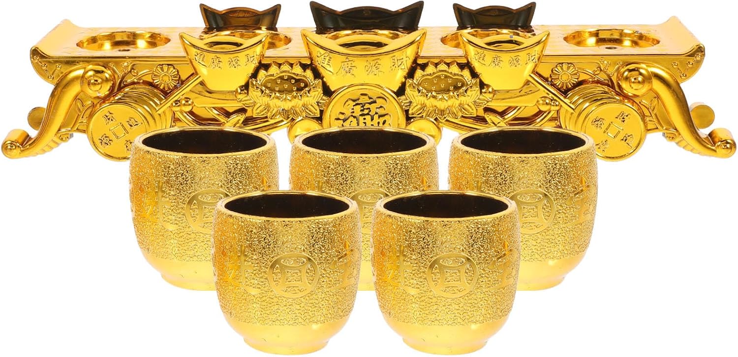 Xmas Buddhist Worship Cup Set, Golden Plastic Mini Chalice for Temple Use