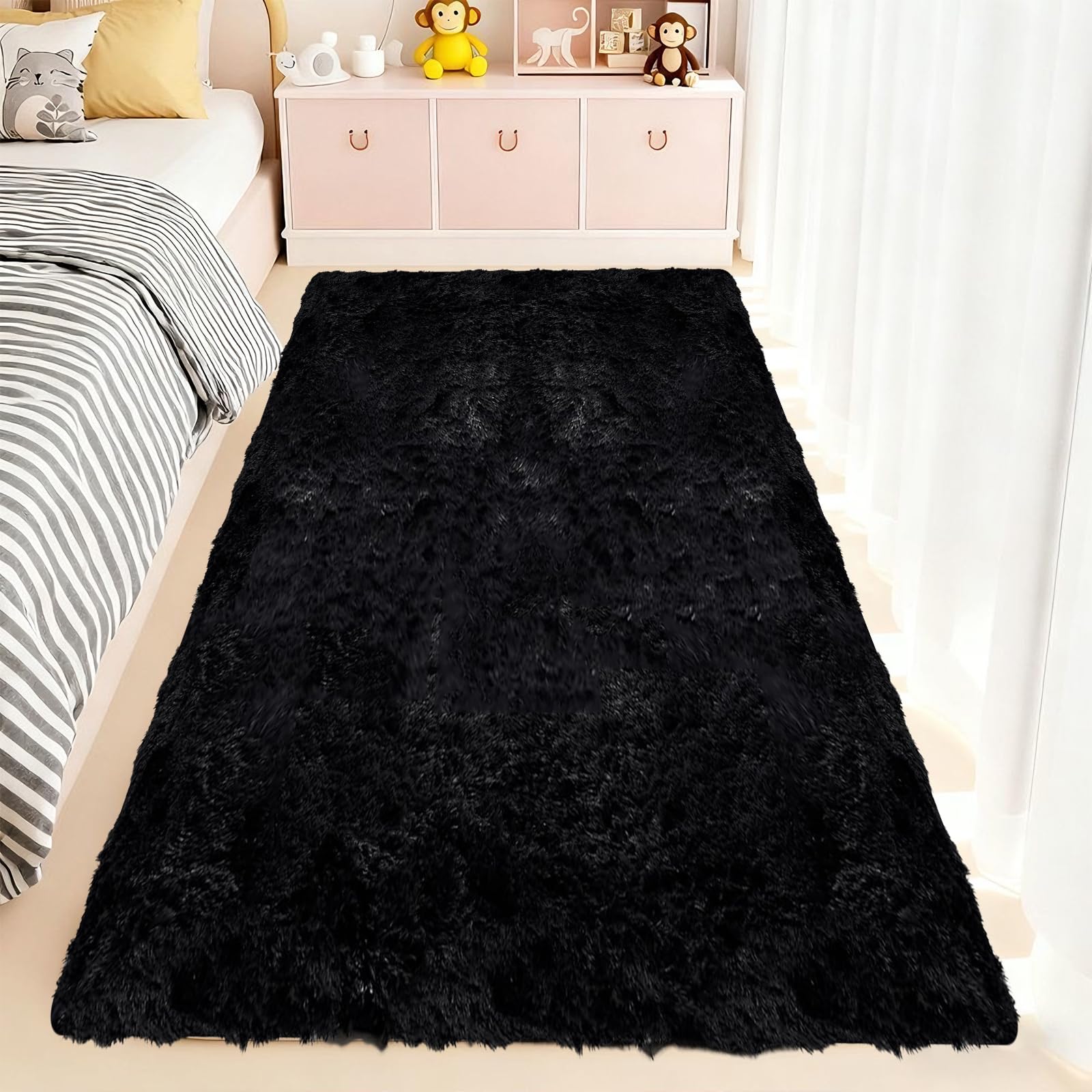 Tapis salon lavable en machine blanc 190x200 cm pour une chambre cosy