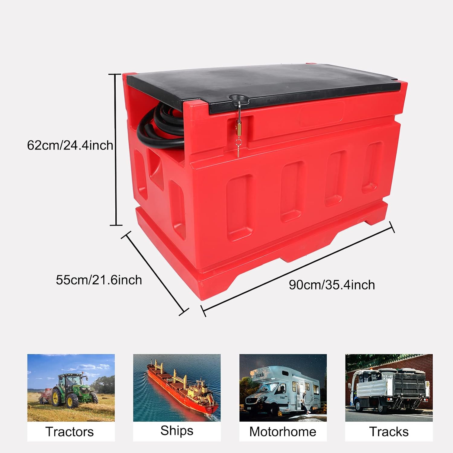 EASYBERG Portable 48 Gallon Gasoline Fuel Tank, 10 GPM/57 LPM 12V Electric Transfer Pump with Hose and Fuel Nozzle for Easy Fuel Transport, Red 180L Transfer Tank