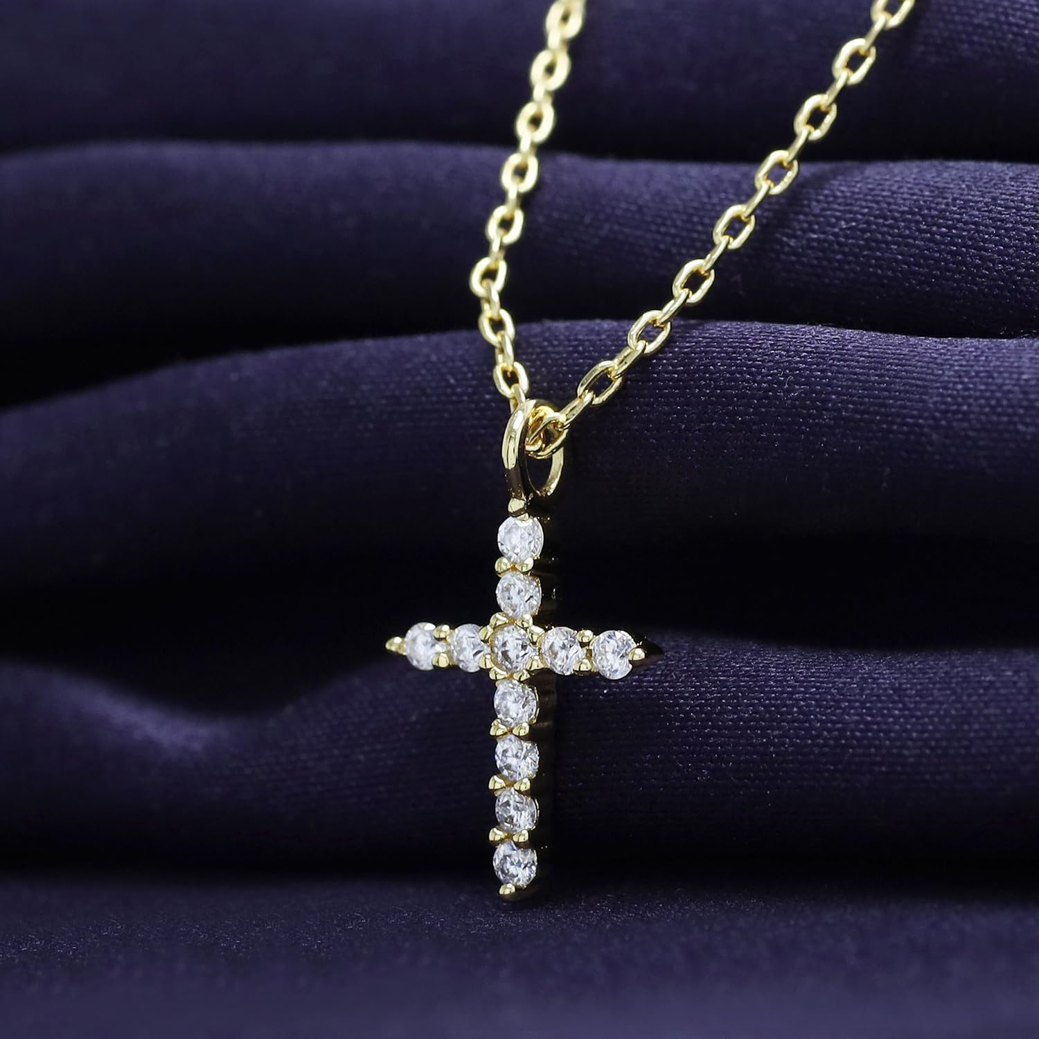 18K Gold Plated | Open Heart, Circle & Cross Moissanite Diamond Pendant Necklace, Cute Dainty Love Pendant Necklace Jewelry 16+2 Inch Extender