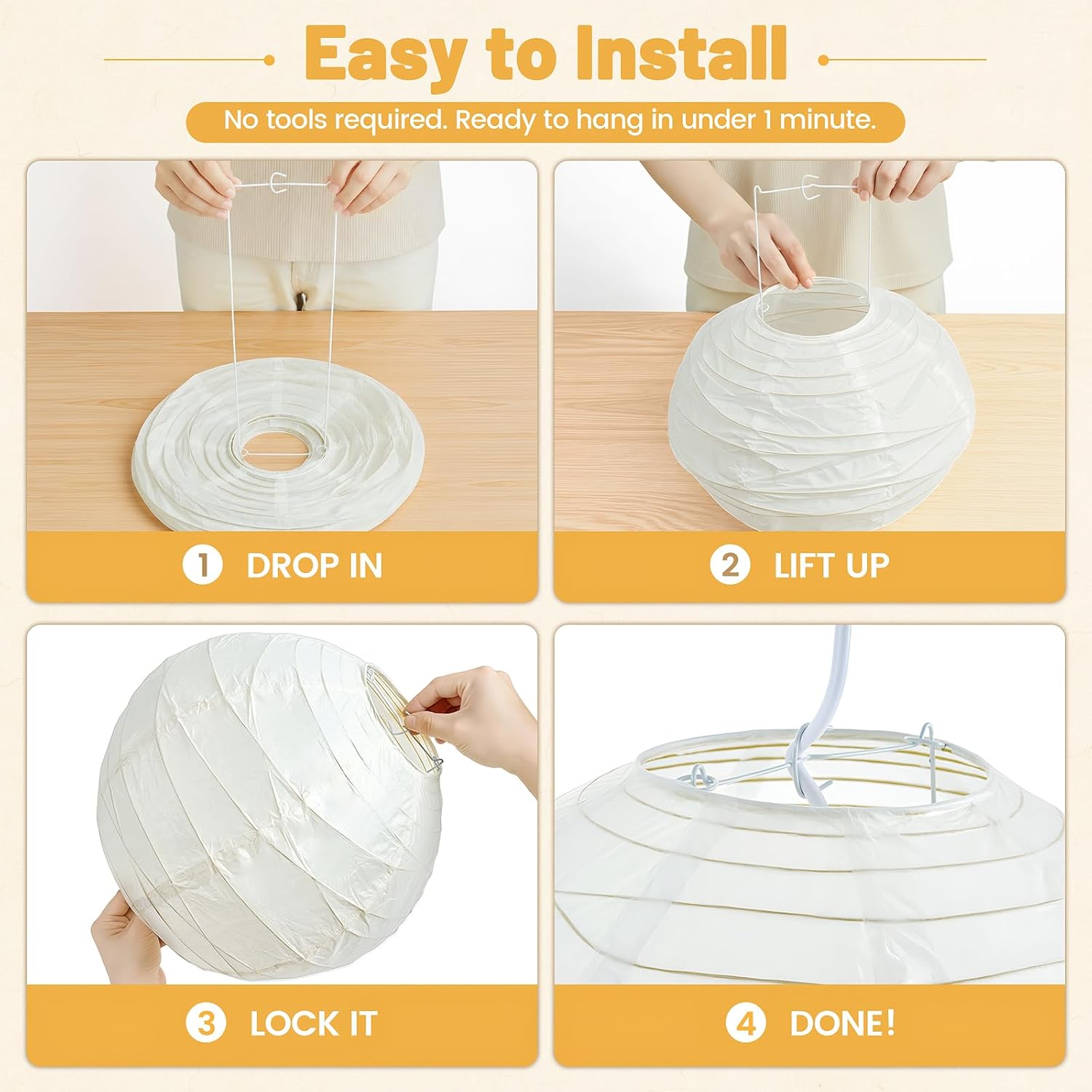 13"x13'' White Round Paper Lantern Lampshade Pendant Paper Lanterns image 4