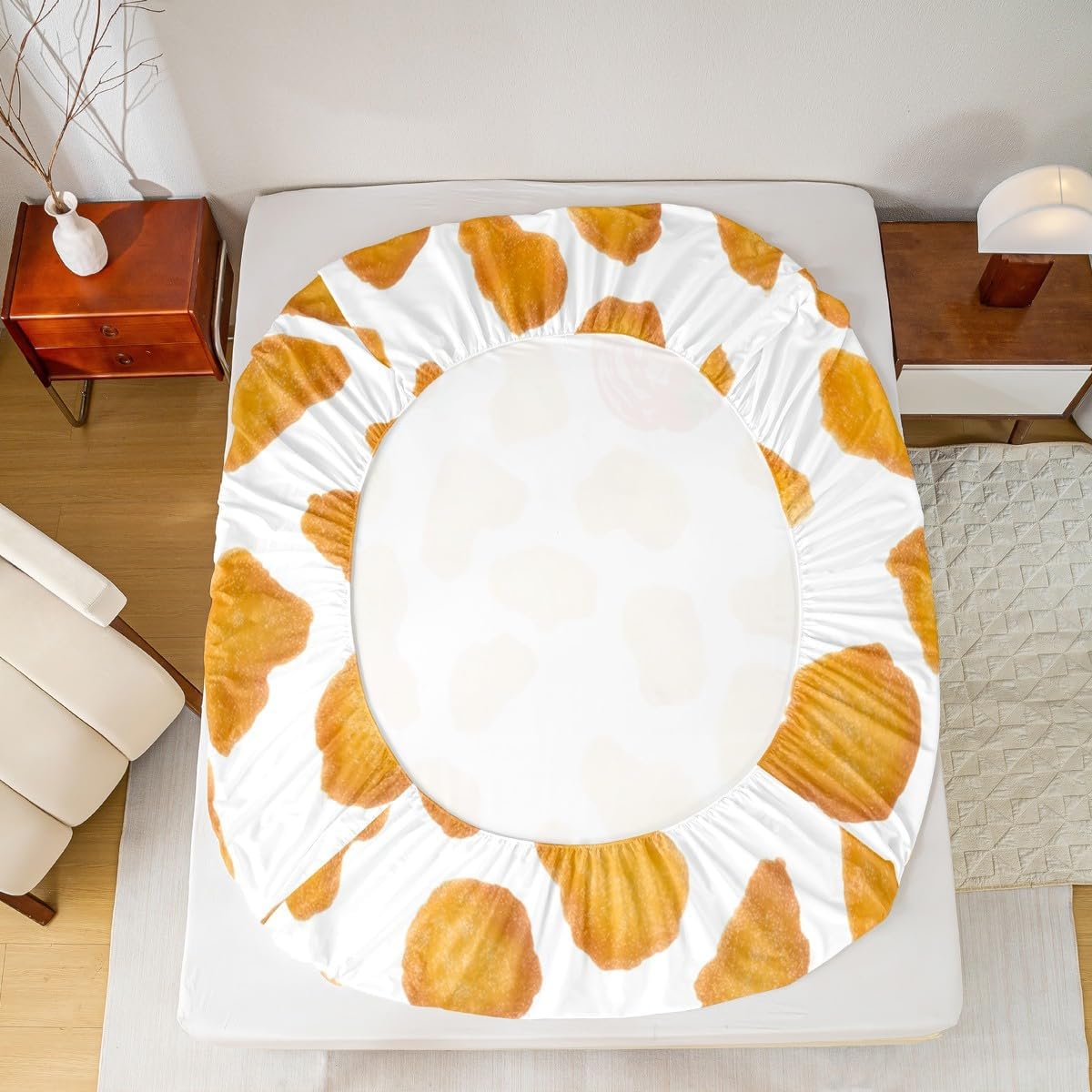 Erosebridal Chicken Nuggets Fried Bedding Set Gift for Kids Boys Girls Teens Adult Food Bed Sheet Queen Size Funny Food Fitted Sheet Men Women Bedding Set Bedroom Decor, Yellow image 3