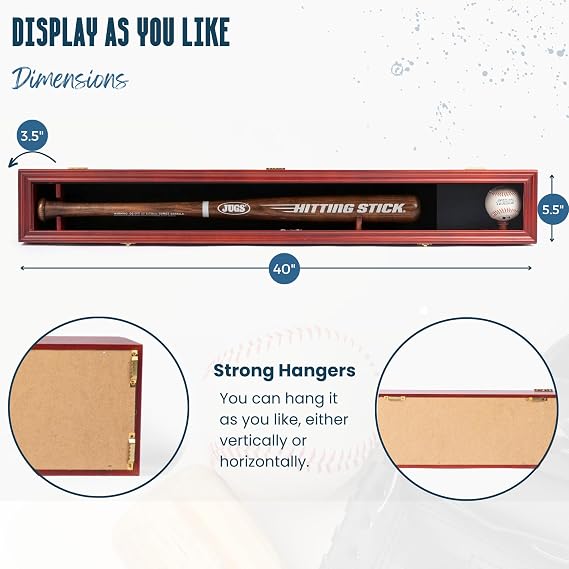 DECOMIL - Baseball Bat Display Case, Baseball Bat Rack, Cabinet Holder Wall Mount, w/UV Protection, Lockable, Vertical or Horizontal (Cherry)