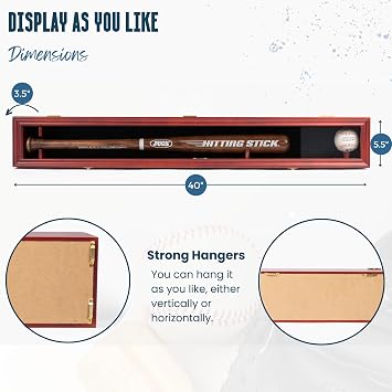 DECOMIL - Baseball Bat Display Case, Baseball Bat Rack, Cabinet Holder Wall Mount, w/UV Protection, Lockable, Vertical or Horizontal (Cherry)